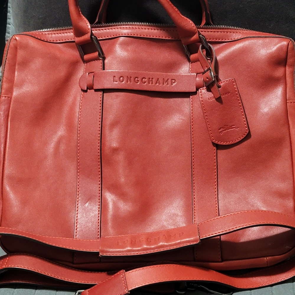 Longchamp Red/Orange Leather Laptop/Briefcase